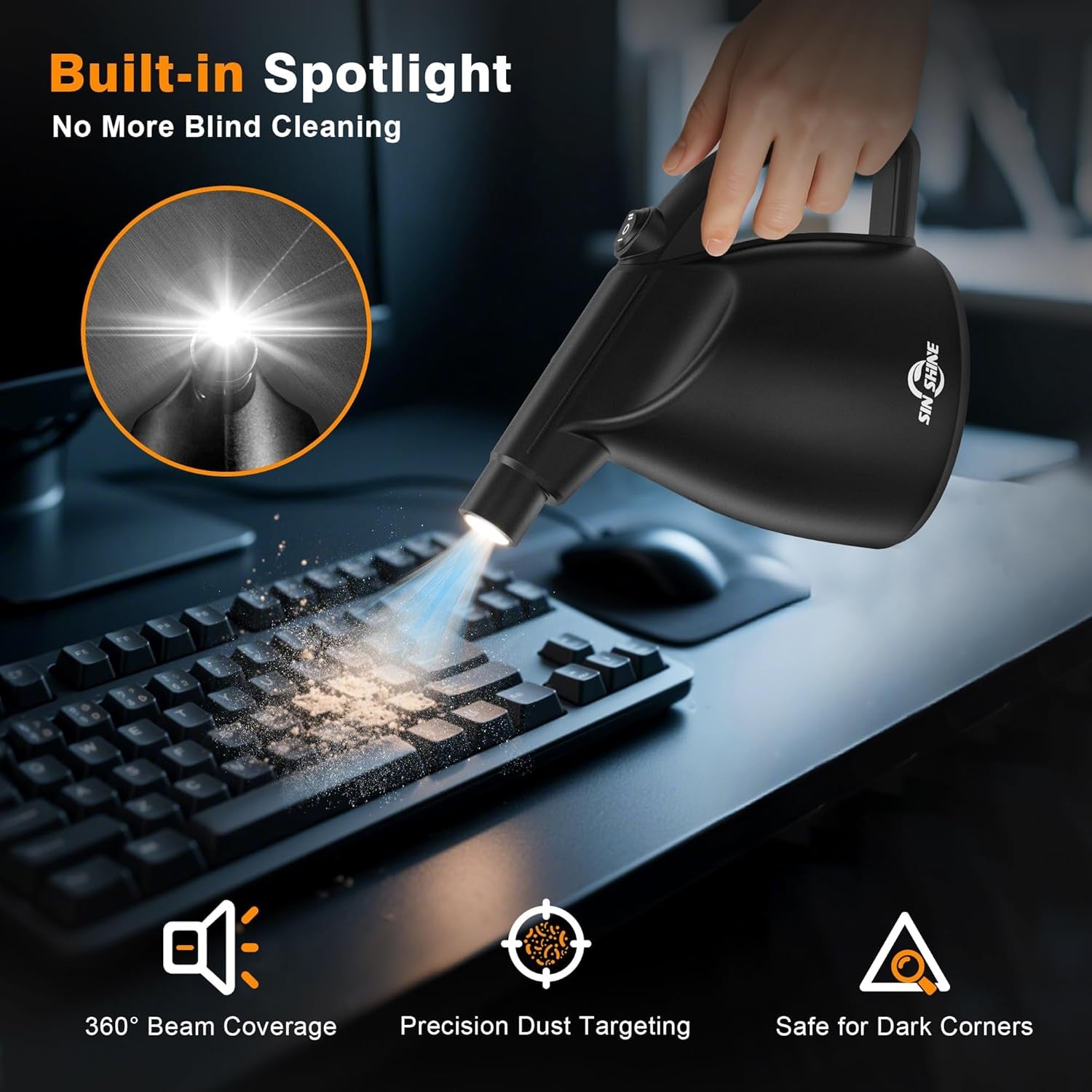 Compressed Air Duster-110000Rpm Super Power Electric Air Duster for Cleaning Dust, Hairs, Crumbs, Scraps for Laptop, Computer, Replaces Compressed Air Cans & Canned Air (Jet-Black