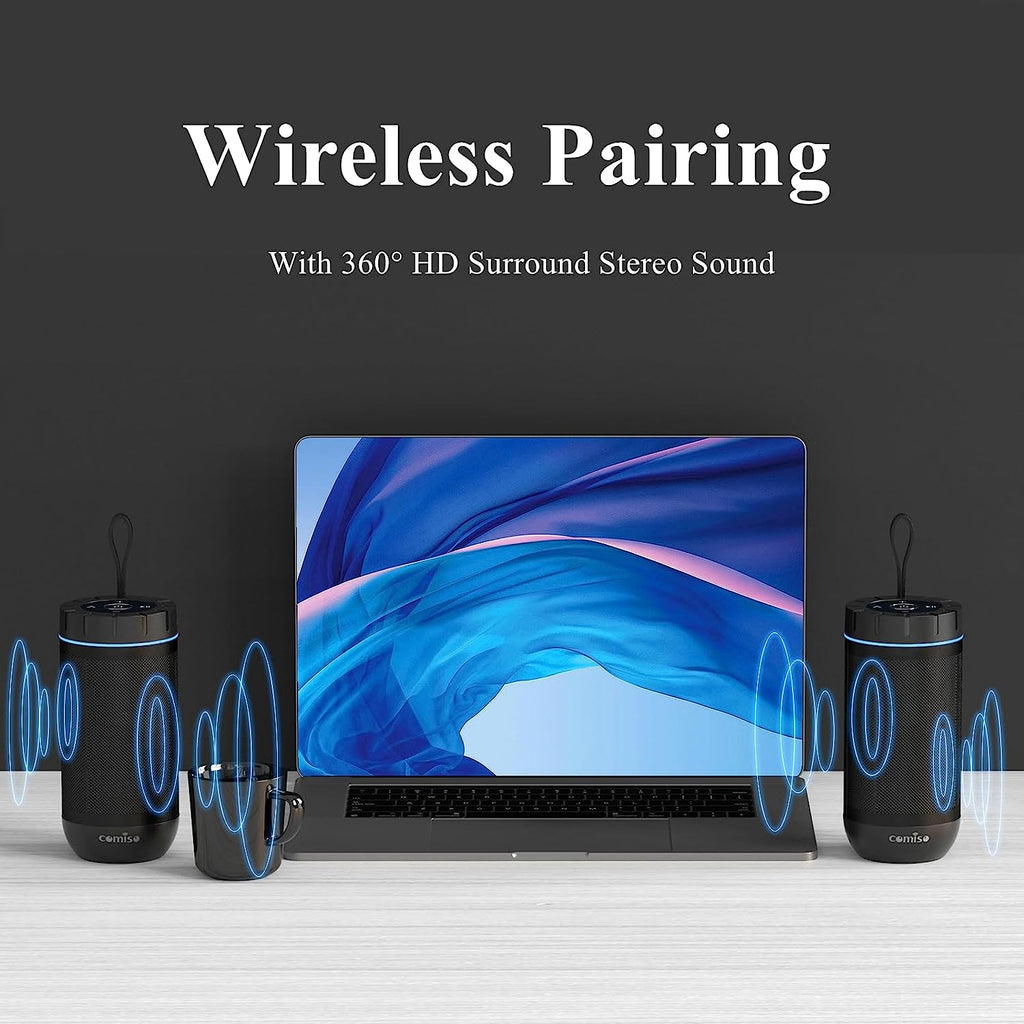 Bluetooth Speaker, IP65 Waterproof Portable Speaker with 360° HD Stereo Sound, Punchy Bass, TWS Pairing, 24H Playtime, Wireless Speakers for Home/Outdoor/Camping/Beach, Gifts for Unisex